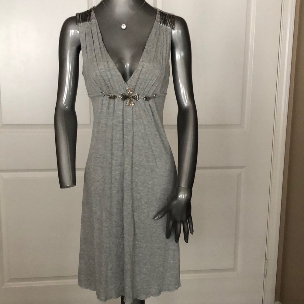 Elexa Metallic Beaded Empire Waist Dress